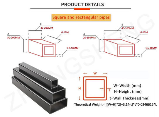 API Pipe Prime ASTM 50 x 50 Квадратные трубки для парковок Квадратные оцинкованные трубы и длина 1-6 м